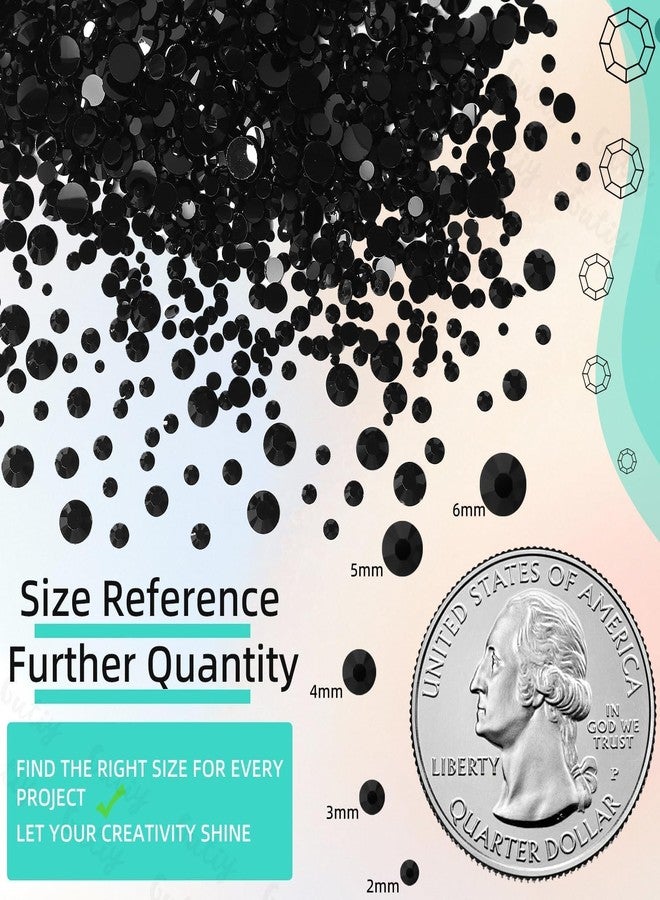 Gutiy 11000Pcs Black Resin Jelly Rhinestones for Bedazzling, Mixed Size 2/3/4/5/6 mm Flatback Gems for Crafting, Jet Black Jelly Rhinestones Bedazzle Kit for Book Crafts Clothing Shoes Nail Art Makeup - Image 4