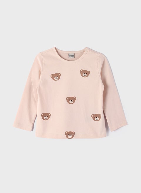 Crew Neck Embroidered Long Sleeve Girl T-shirt