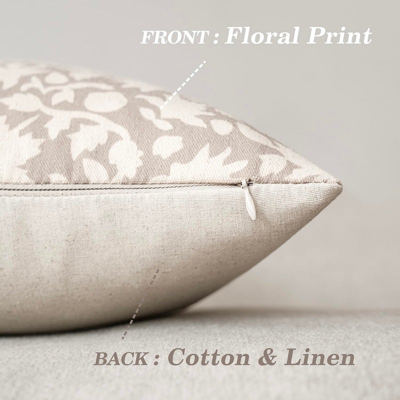 Foindtower Set of 2 Decorative Neutral Floral Throw Pillow Covers Accent Farmhouse Cushion Covers Boho Lumbar Pillowcase for Couch Sofa Bedroom Living Room Home Decor,12Ã—20 Inch,Ivory Beige - Image 2