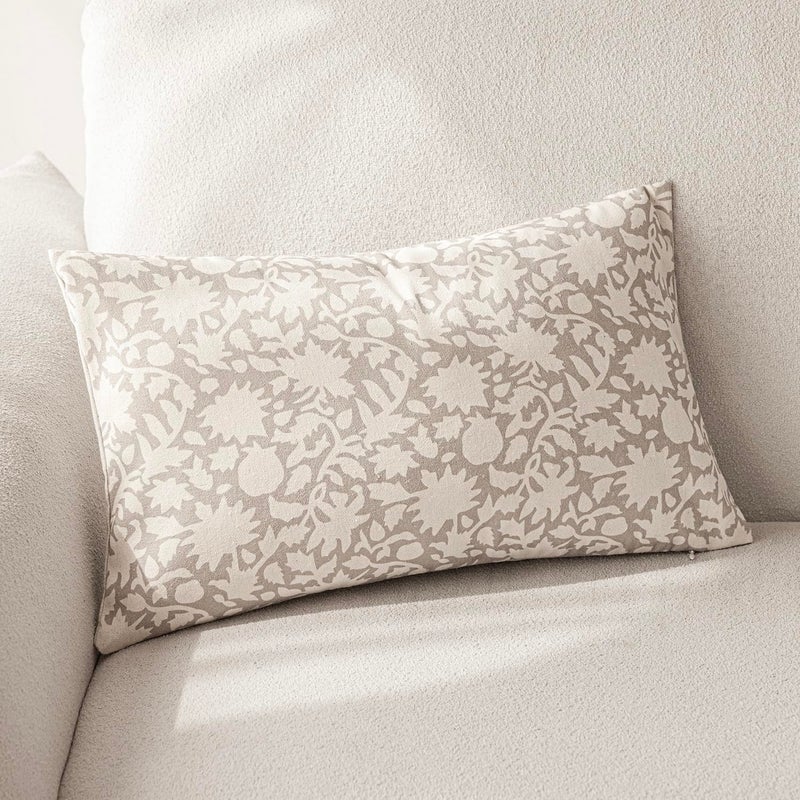 Foindtower Set of 2 Decorative Neutral Floral Throw Pillow Covers Accent Farmhouse Cushion Covers Boho Lumbar Pillowcase for Couch Sofa Bedroom Living Room Home Decor,12Ã—20 Inch,Ivory Beige - Image 3