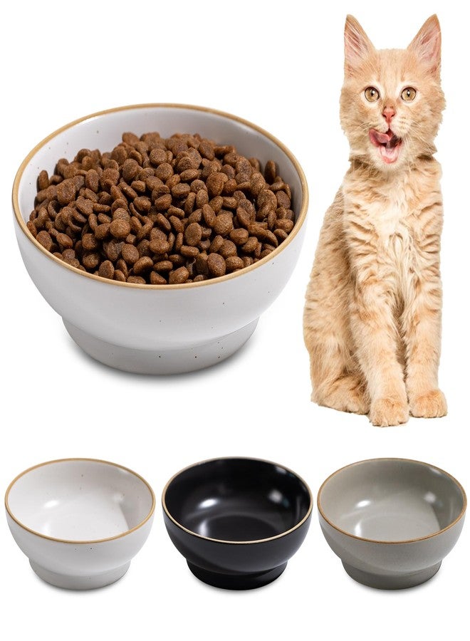 Caigmo Cat Bowl 3 Pack, Pet Plate, Premium Ceramic Food Grade Pet Bowl Suitable for Dry and Wet Food, 5 in Feeding Indoor Cats, Kittens and Small Dogs, Dishwasher Safe (Black White Gray) - Image 1