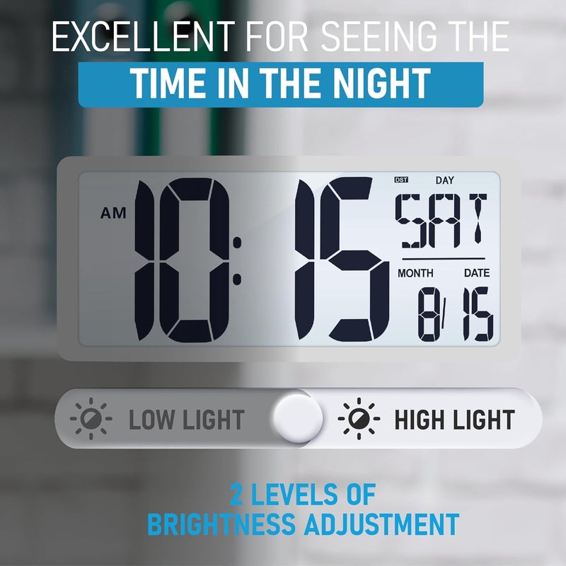 TXL 18.44" Large Digital Wall Clock with Backlight, Battery Operated Alarm Clock with Day, Date & Temperature, Jumbo Display Digital Count Up Down Timer Clock for Hoom,Classroom Room,Office - Image 5