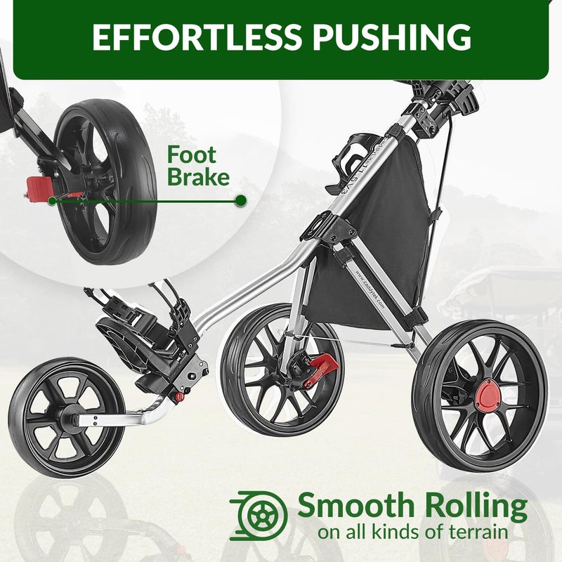 Caddytek CaddyLite 11.5 V3 3 Wheel Golf Push Cart - SuperLite Deluxe, Lightweight, Easy To Fold Caddy Cart Pushcart , Silver , 53.5 x 27 x 45" - Image 4