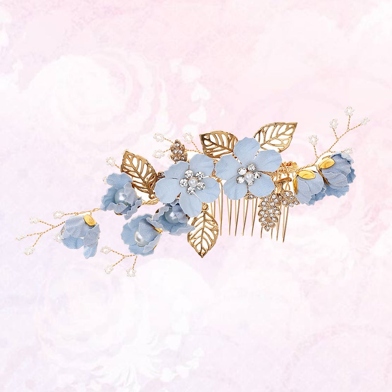 2pcs Cloth Flower Hair Combs Bridal Rhinestone Side Comb Beaded Headpiece Wedding Hair Decoration ( ) - Image 1