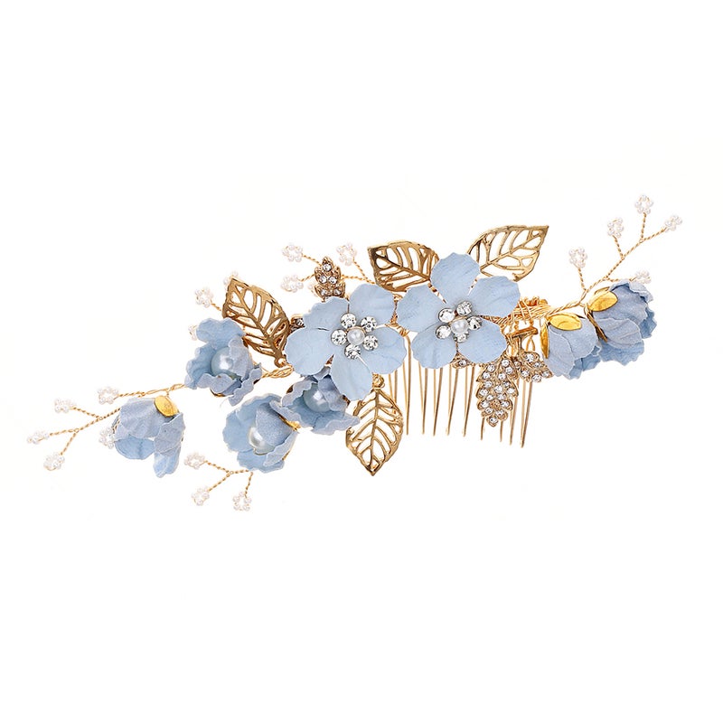 2pcs Cloth Flower Hair Combs Bridal Rhinestone Side Comb Beaded Headpiece Wedding Hair Decoration ( ) - Image 2