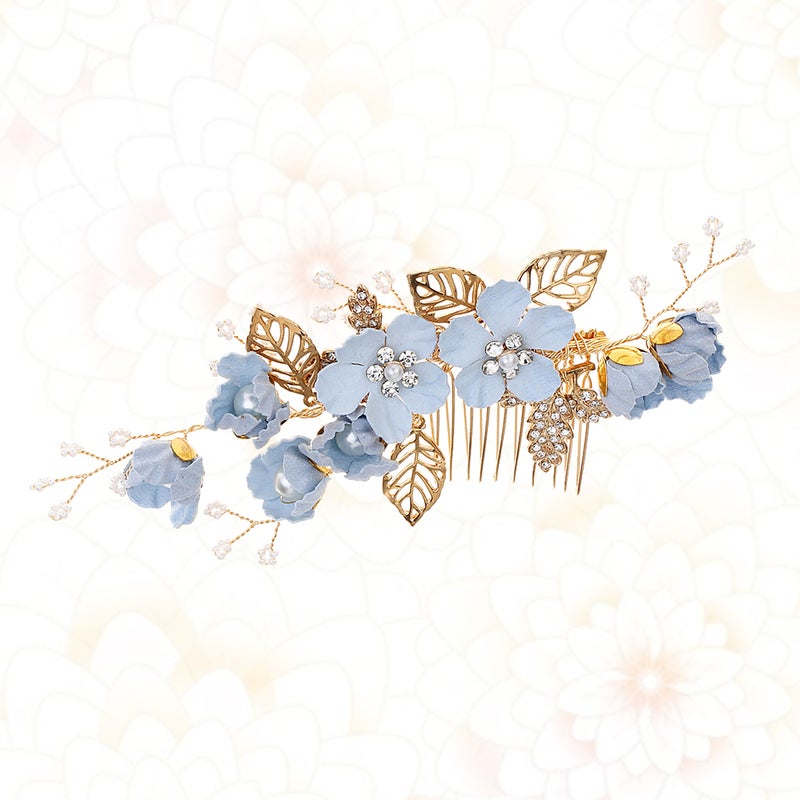2pcs Cloth Flower Hair Combs Bridal Rhinestone Side Comb Beaded Headpiece Wedding Hair Decoration ( ) - Image 4