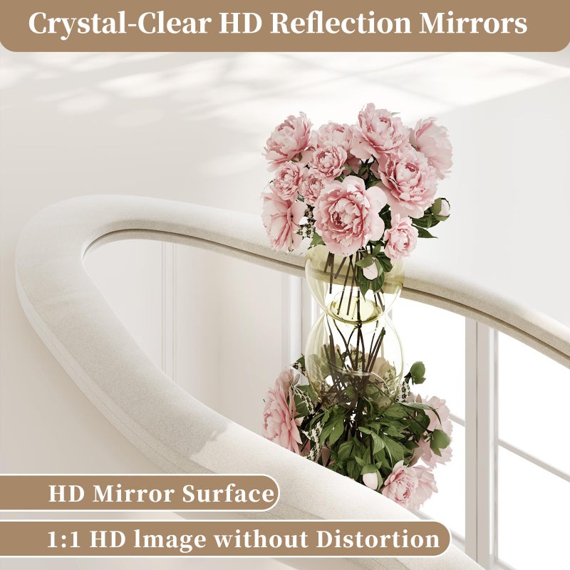 FlyEcho Full Length Mirror, 63"x24" Full Body Mirrors, Flannel Floor Mirrors with Stand, Irregular Wavy Mirror Hanging or Leaning Against Wall for Bedroom Living Room, Beige - Image 2