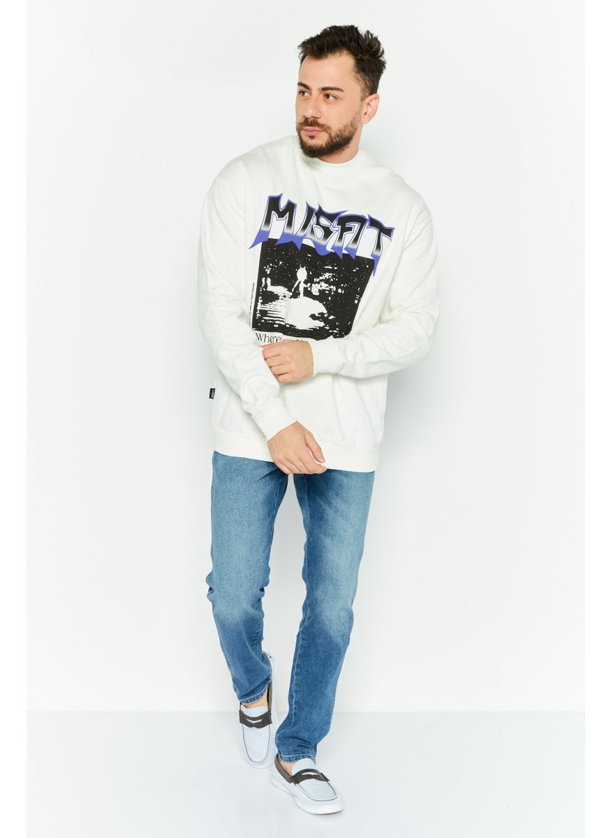 Misfit Men Crew Neck Graphic Print Long Sleeves Sweatshirt, White  - Image 2