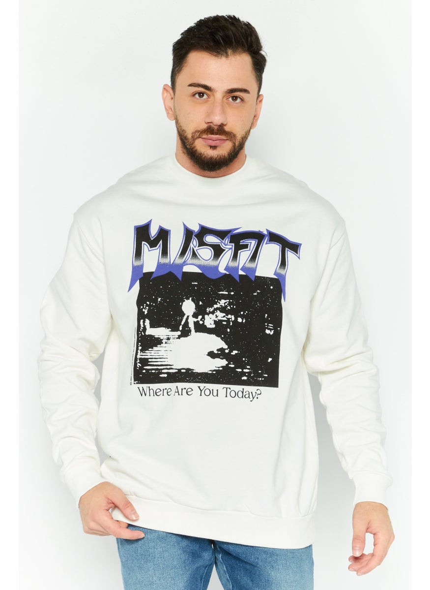 Misfit Men Crew Neck Graphic Print Long Sleeves Sweatshirt, White  - Image 1