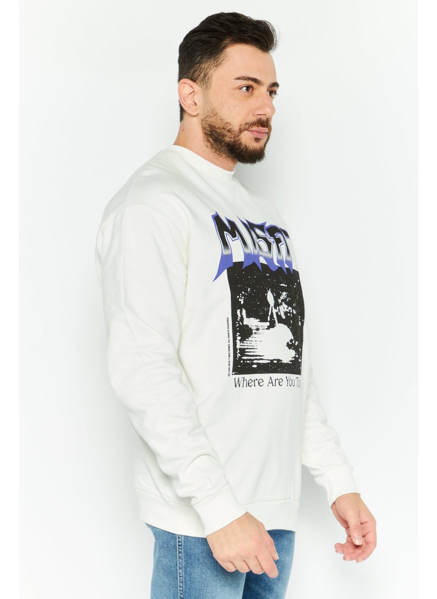 Misfit Men Crew Neck Graphic Print Long Sleeves Sweatshirt, White  - Image 3