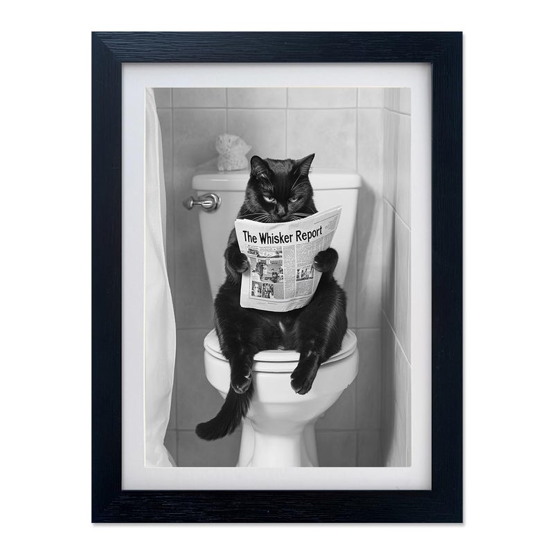 AIANHUA Black Cat Bathroom Wall Art Black and White Cat on Toilet Picture Wall Decor Funny Pop Art Gift Canvas Print Poster - Image 1