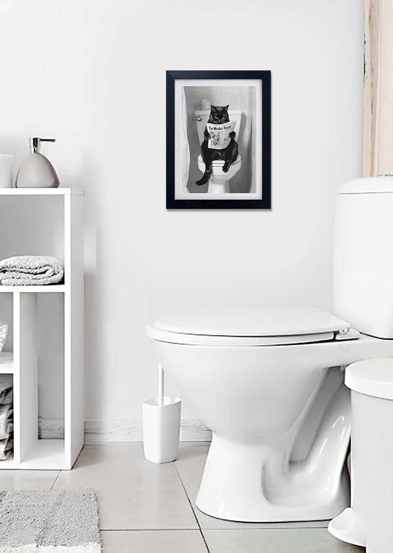 AIANHUA Black Cat Bathroom Wall Art Black and White Cat on Toilet Picture Wall Decor Funny Pop Art Gift Canvas Print Poster - Image 5