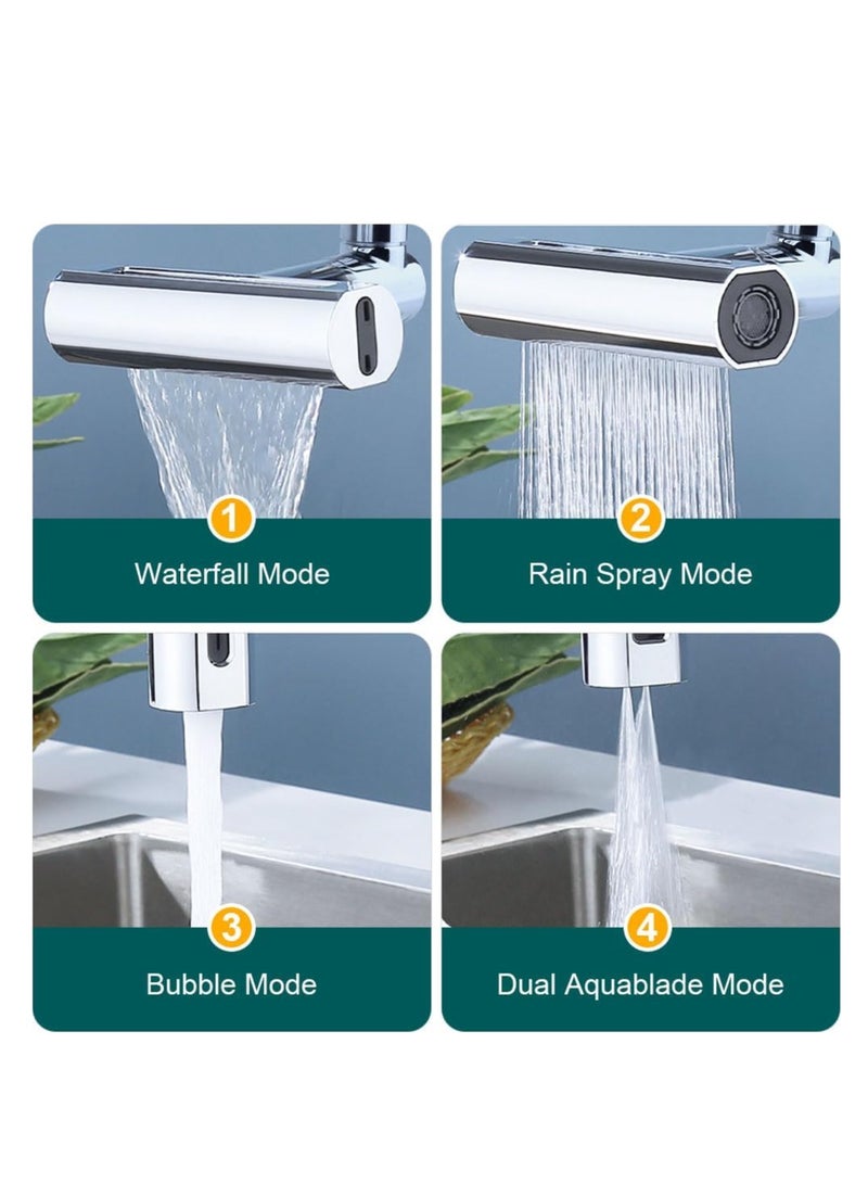 SYOSI Kitchen Tap Spray Head, 360° Swivel Spout, Kitchen Sink Tap, Tap Faucet Attachment Spray with 4 Modes, Replacement Tap Bubbler Head Aerator, Tap Adapter Accessories, Anti-rust ABS+Brass Material, G1/2 - Image 2