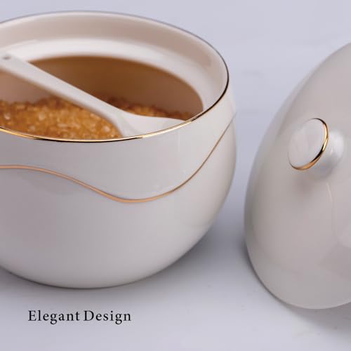 KITCHENDAO Porcelain Sugar Bowl with Lid and Spoon – Dust Free- Ceramic Sugar Holder Container for Countertop Kitchen Coffee, Dishwasher Oven Freezer Safe, 11OZ - Image 4