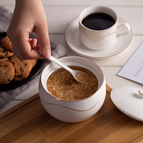 KITCHENDAO Porcelain Sugar Bowl with Lid and Spoon – Dust Free- Ceramic Sugar Holder Container for Countertop Kitchen Coffee, Dishwasher Oven Freezer Safe, 11OZ - Image 2