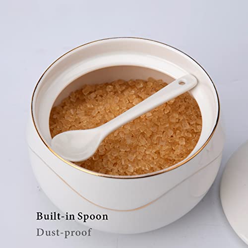 KITCHENDAO Porcelain Sugar Bowl with Lid and Spoon – Dust Free- Ceramic Sugar Holder Container for Countertop Kitchen Coffee, Dishwasher Oven Freezer Safe, 11OZ - Image 3