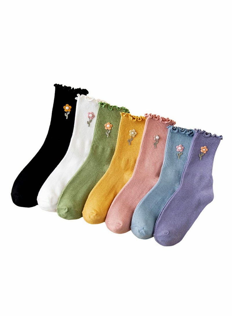 Excefore Women's Cotton Socks 7 Pairs Womens Fun Novelty Crew Colorful Patterns Super Soft Fashion Casual Socks - Image 1