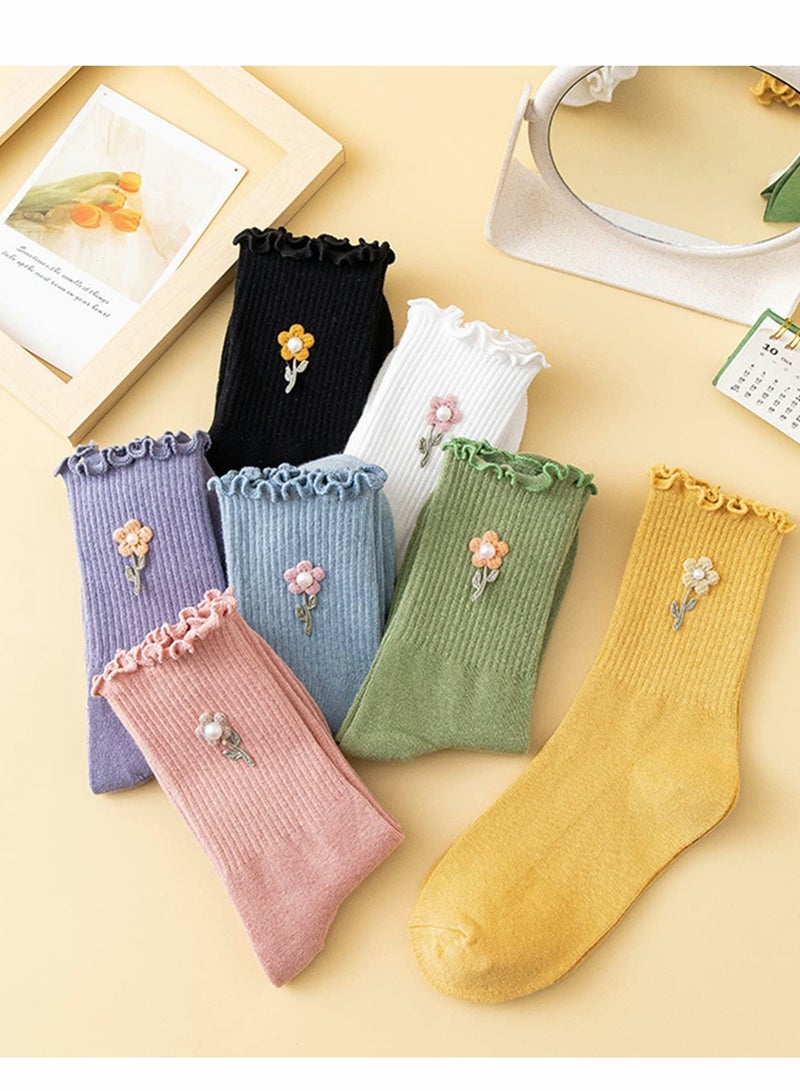 Excefore Women's Cotton Socks 7 Pairs Womens Fun Novelty Crew Colorful Patterns Super Soft Fashion Casual Socks - Image 4
