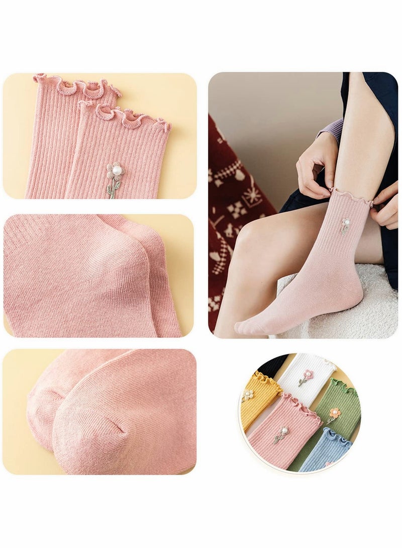 Excefore Women's Cotton Socks 7 Pairs Womens Fun Novelty Crew Colorful Patterns Super Soft Fashion Casual Socks - Image 2