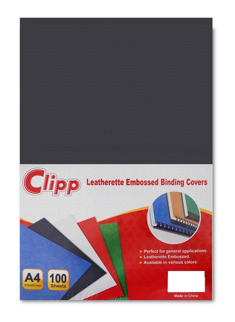 CLIPP - 100-Piece Embossed Binding Cover Sheets 230gsm Thickness Black - Image 1