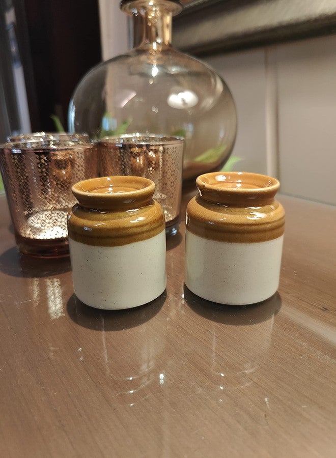 Bumbleberry Pure Ceramic Hand-Painted Classic Salt and Pepper Dispenser Set | Beige & Brown | Barni Shape | Glossy Finish | Premium Quality | Set of 2 (1 Salt & 1 Pepper Dispenser) - Image 1