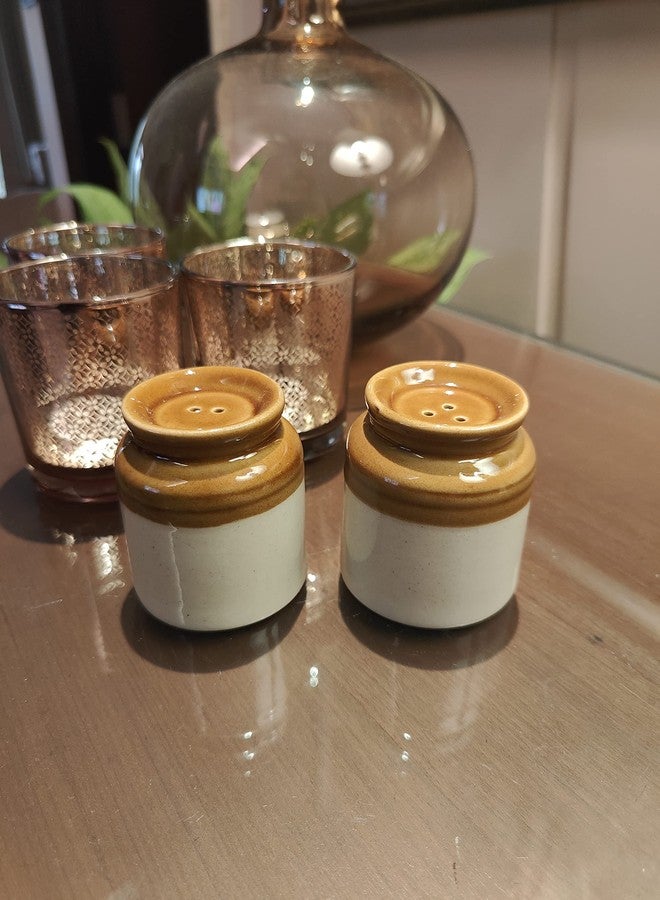 Bumbleberry Pure Ceramic Hand-Painted Classic Salt and Pepper Dispenser Set | Beige & Brown | Barni Shape | Glossy Finish | Premium Quality | Set of 2 (1 Salt & 1 Pepper Dispenser) - Image 2