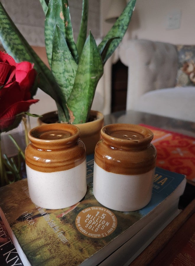 Bumbleberry Pure Ceramic Hand-Painted Classic Salt and Pepper Dispenser Set | Beige & Brown | Barni Shape | Glossy Finish | Premium Quality | Set of 2 (1 Salt & 1 Pepper Dispenser) - Image 3