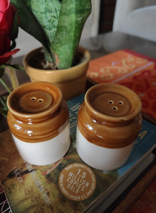 Bumbleberry Pure Ceramic Hand-Painted Classic Salt and Pepper Dispenser Set | Beige & Brown | Barni Shape | Glossy Finish | Premium Quality | Set of 2 (1 Salt & 1 Pepper Dispenser) - Image 4