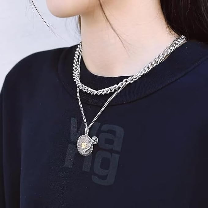 rayihni Retro Vinyl Record Pendant Necklace, For Women And Men, Round Disc Design, Recording Player Charm, Hip Hop Punk Style, Antique Silver Finish, Ideal For Dj Lovers And Music Fans, 1 Pcs - Image 5
