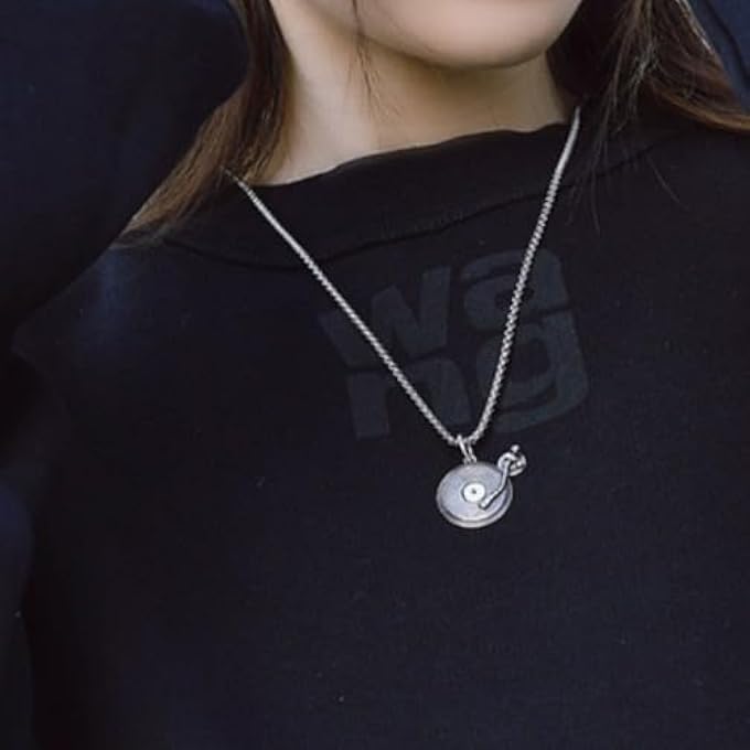 rayihni Retro Vinyl Record Pendant Necklace, For Women And Men, Round Disc Design, Recording Player Charm, Hip Hop Punk Style, Antique Silver Finish, Ideal For Dj Lovers And Music Fans, 1 Pcs - Image 3