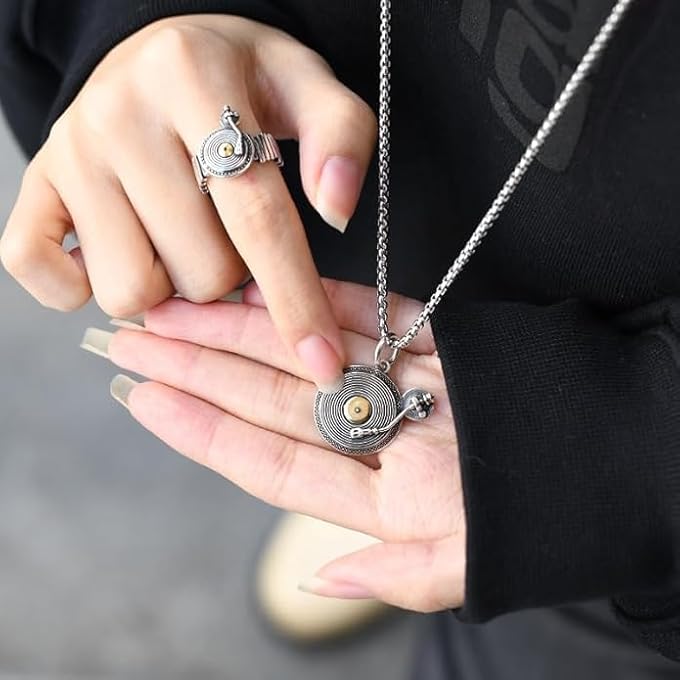 rayihni Retro Vinyl Record Pendant Necklace, For Women And Men, Round Disc Design, Recording Player Charm, Hip Hop Punk Style, Antique Silver Finish, Ideal For Dj Lovers And Music Fans, 1 Pcs - Image 4