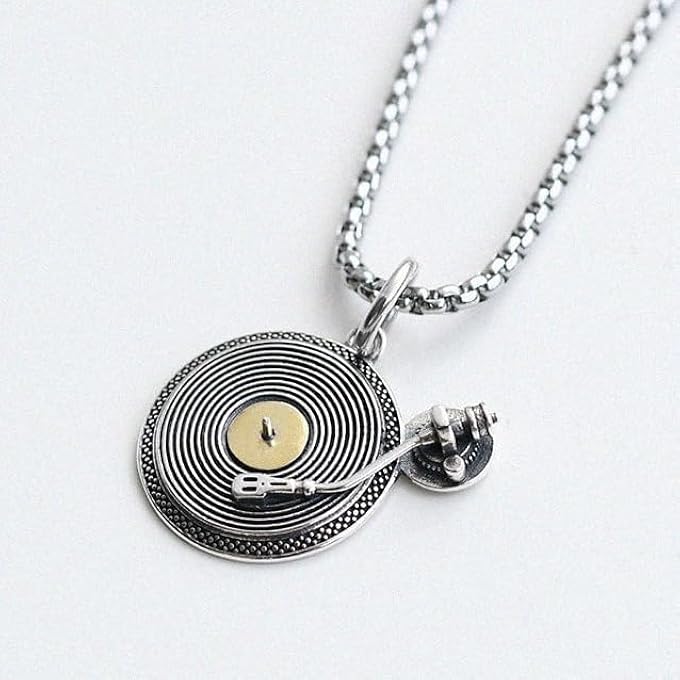 rayihni Retro Vinyl Record Pendant Necklace, For Women And Men, Round Disc Design, Recording Player Charm, Hip Hop Punk Style, Antique Silver Finish, Ideal For Dj Lovers And Music Fans, 1 Pcs - Image 2