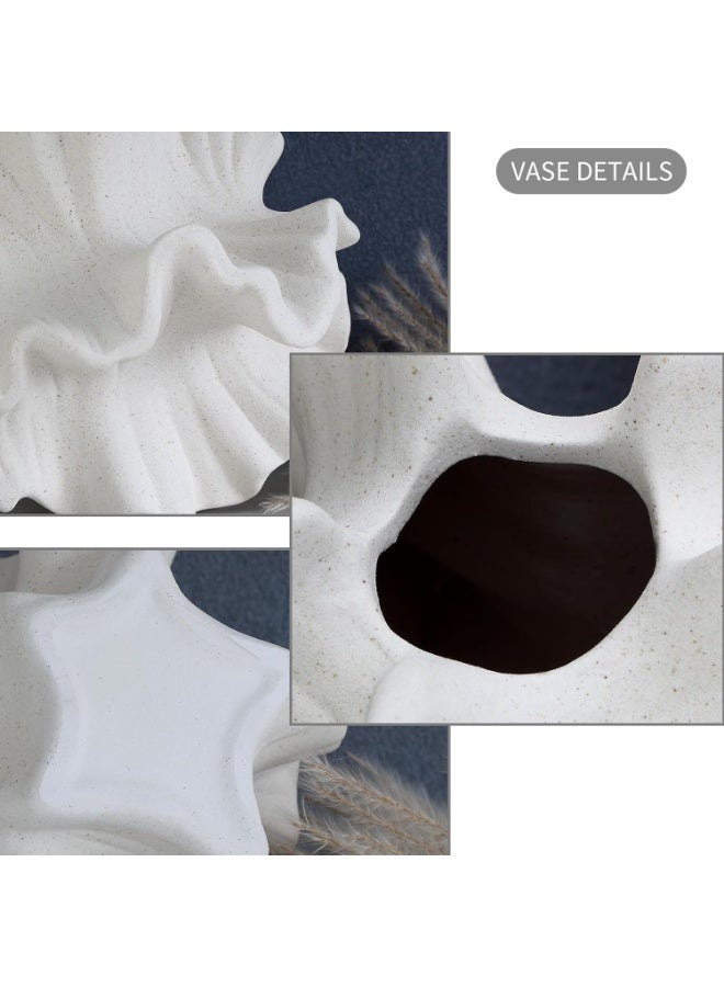 ال لايف مزهرية سيراميك مرجانية بيضاء اللون لديكور عشب البامباس، مزهرية الهندباء الزخرفية الحديثة للزهور للمنزل والمكتب وغرفة المعيشة وقطع مركزية للطاولة (أبيض) - Image 5