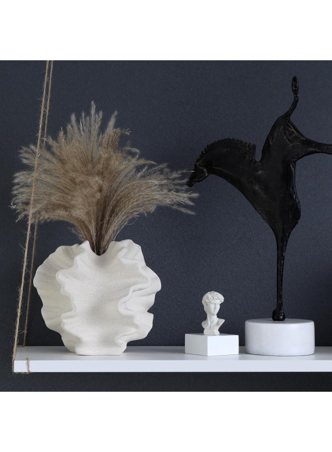 ال لايف مزهرية سيراميك مرجانية بيضاء اللون لديكور عشب البامباس، مزهرية الهندباء الزخرفية الحديثة للزهور للمنزل والمكتب وغرفة المعيشة وقطع مركزية للطاولة (أبيض) - Image 2