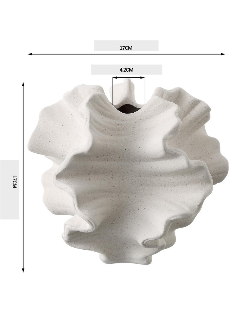 ال لايف مزهرية سيراميك مرجانية بيضاء اللون لديكور عشب البامباس، مزهرية الهندباء الزخرفية الحديثة للزهور للمنزل والمكتب وغرفة المعيشة وقطع مركزية للطاولة (أبيض) - Image 3