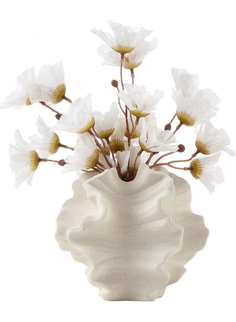ال لايف مزهرية سيراميك مرجانية بيضاء اللون لديكور عشب البامباس، مزهرية الهندباء الزخرفية الحديثة للزهور للمنزل والمكتب وغرفة المعيشة وقطع مركزية للطاولة (أبيض) - Image 1