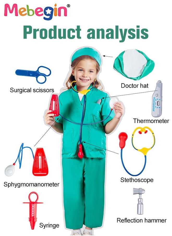 MEBEGIN Doctor Costume Kit with Rich Accessaries, Doctor-themed Pretend Play Playset, Nurse Uniform Playset with Stethoscope Sphygmomanometer, Scissors and Other Tools, Suitable for Cosplay, Themed Parties and Family Game, Ideal Gift for Kids  - Image 4