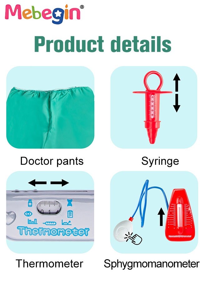 MEBEGIN Doctor Costume Kit with Rich Accessaries, Doctor-themed Pretend Play Playset, Nurse Uniform Playset with Stethoscope Sphygmomanometer, Scissors and Other Tools, Suitable for Cosplay, Themed Parties and Family Game, Ideal Gift for Kids  - Image 3