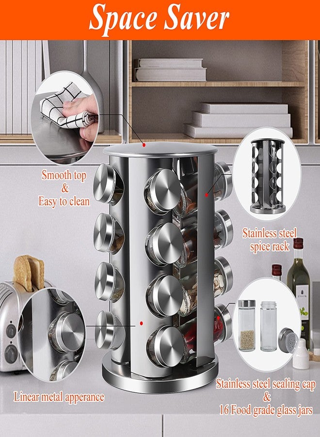 DOUBLE 2 C Revolving Countertop Spice Rack Stainless Steel Seasoning Storage Organization,Spice Carousel Tower for Kitchen Set of 16 Jars (16Jars) - Image 2