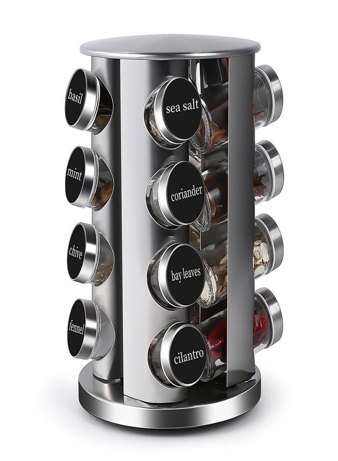 DOUBLE 2 C Revolving Countertop Spice Rack Stainless Steel Seasoning Storage Organization,Spice Carousel Tower for Kitchen Set of 16 Jars (16Jars) - Image 1