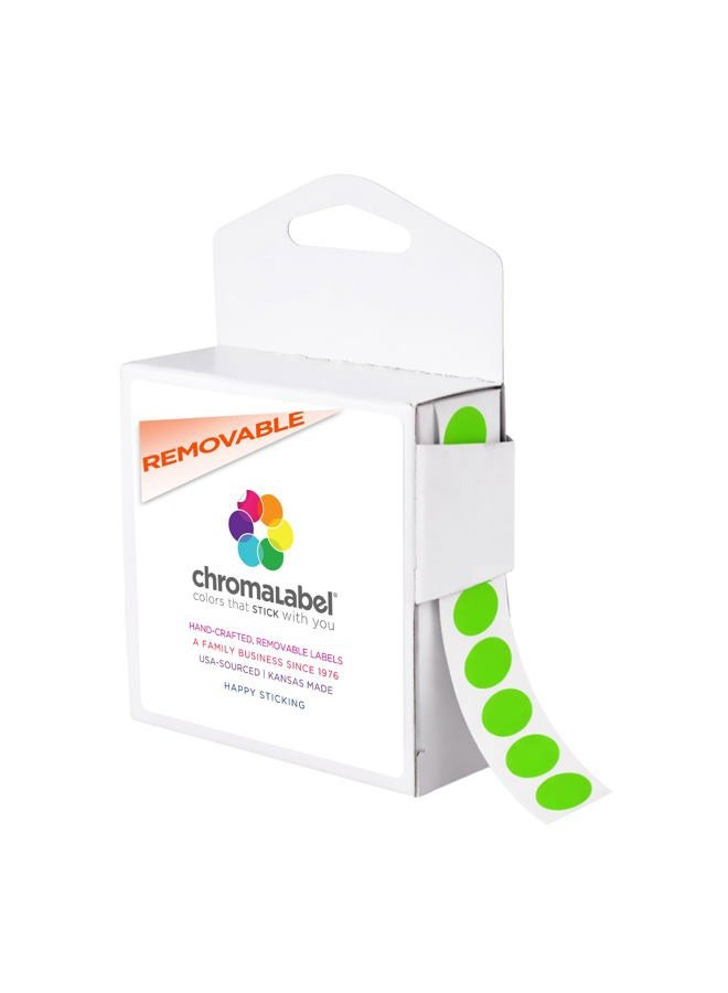 ChromaLabel Brand Fluorescent Green 1/2" Round Removable Stickers - 1000 Colored Dots for Arts & Crafts, Organization, Office, Retail, Classroom, Warehouse, Food Service, Medical - Made in USA - Image 1