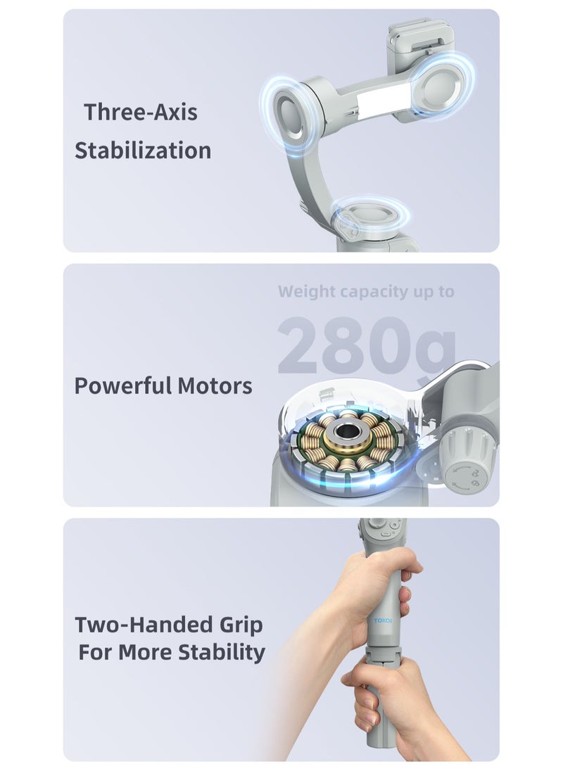 TOKQI - Gimbal Stabilizer for Smartphones, 3-axis Phone Gimbal for Android & iPhone, Phone Stabilizer for Video Recording with Face/Object Tracking - Image 1