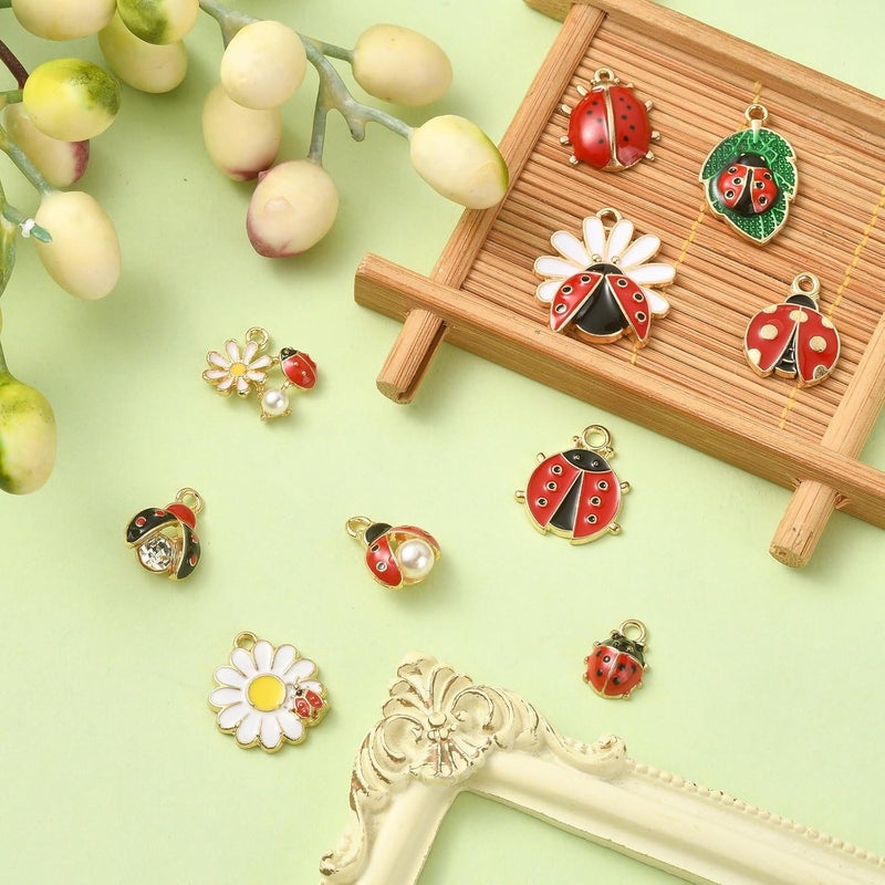 Ipotkitt 50 Pcs 10 Styles Red Enamel Ladybug Charms  Cute Insect Ladybird Flying Animal Beetle for Jewelry Making DIY Craft Supplies - Image 5