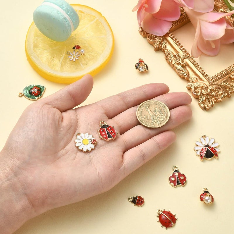 Ipotkitt 50 Pcs 10 Styles Red Enamel Ladybug Charms  Cute Insect Ladybird Flying Animal Beetle for Jewelry Making DIY Craft Supplies - Image 3