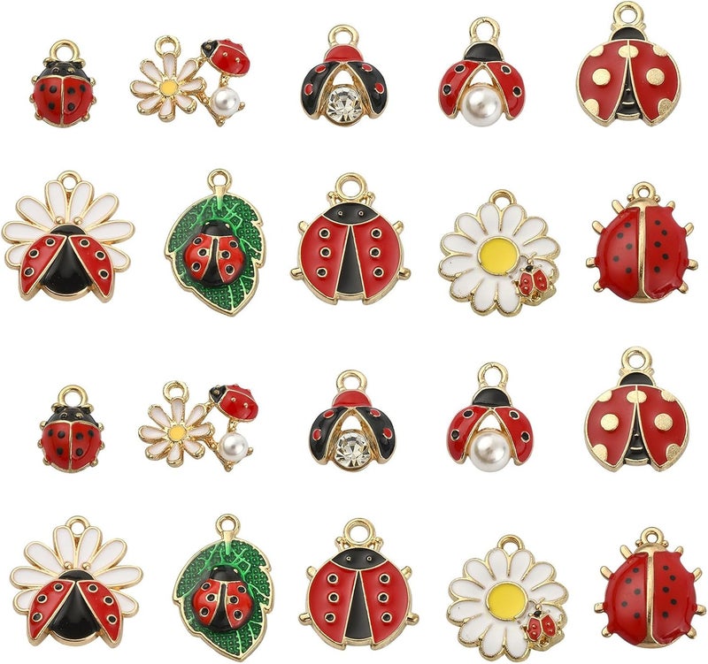 Ipotkitt 50 Pcs 10 Styles Red Enamel Ladybug Charms  Cute Insect Ladybird Flying Animal Beetle for Jewelry Making DIY Craft Supplies - Image 1