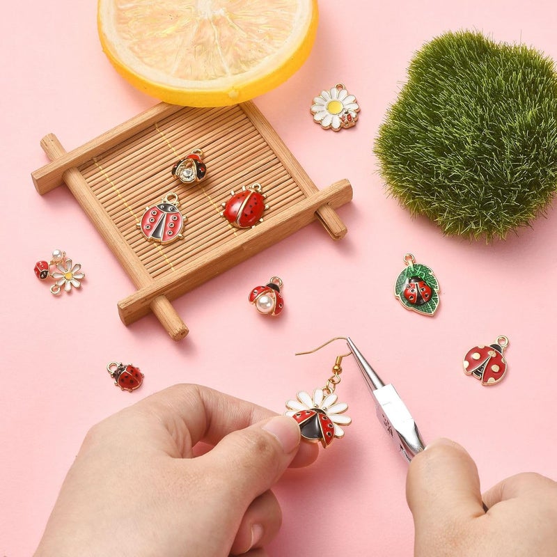 Ipotkitt 50 Pcs 10 Styles Red Enamel Ladybug Charms  Cute Insect Ladybird Flying Animal Beetle for Jewelry Making DIY Craft Supplies - Image 4