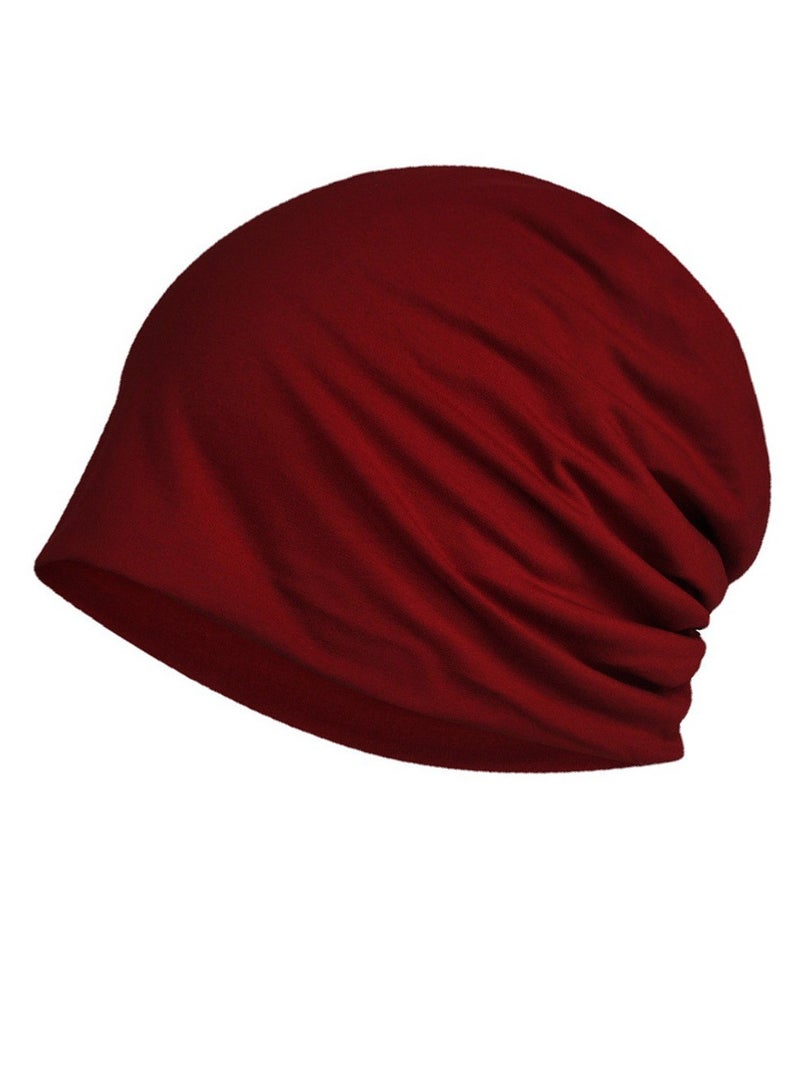 Infinity Scarf Headwear Cap Solid Color Beanie Hat Wine Red 