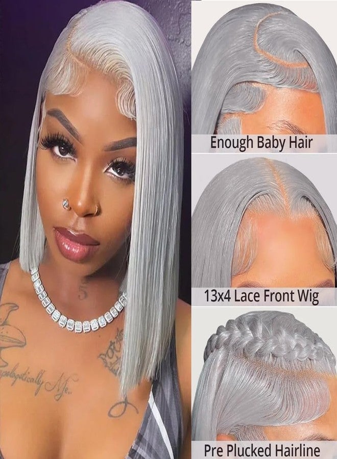 Smavida Pre Plucked HD Transparent 13X4 Straight Grey Blunt Cut Bob Human Hair Lace Frontal Wigs with Baby Hair Natural Hairline 100% Unprocessed Human Hair Grey Short Bob Wigs for Black Women Bleach Knots - Image 2