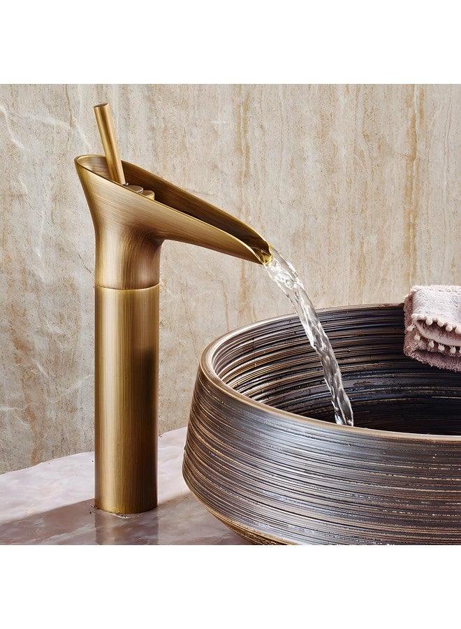 24x7 eMall Copper Antique Brown Basin Mixer Faucet Tap Waterfall 12 inches Height, Hot and Cold, for Bathroom, Toilet Wash Basins, Antique Design - Image 1