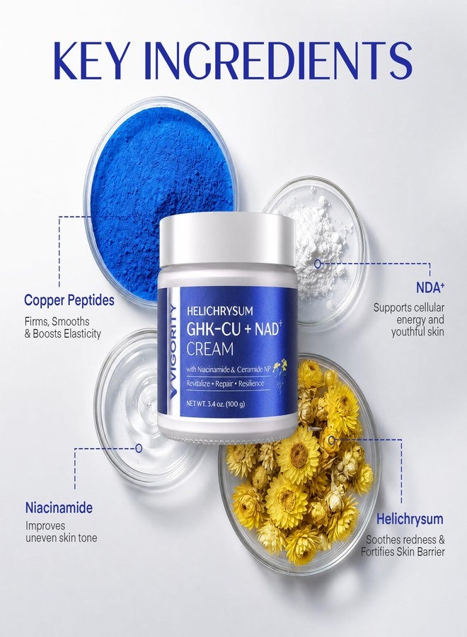 Vigority Copper Peptides Cream for Thin & Mature Skin: GHK-Cu Peptide & NAD+ Anti Aging Moisturizer with Helichrysum & Niacinamide - Restores Skin Barrier, Resilience & Elasticity - 3.4 oz - Image 4
